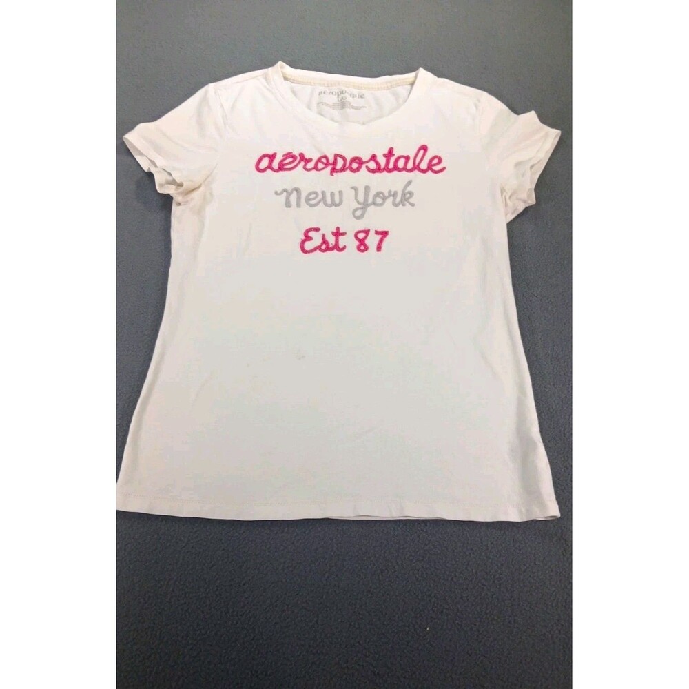 Aéropostale Womens White New York Est 87 Logo Tee L Cotton Jersey Crew Neck 2011
